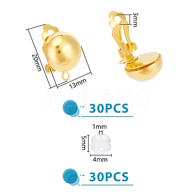30Pcs Half Round Brass Clip-on Earring Findings KK-UN0001-91G-1