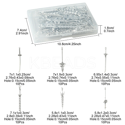 60Pcs 6 Styles Tibetan Style Alloy Big Pendants TIBEP-FS0001-25-1