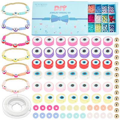 DIY Heishi Bracelet with Evil Eye Making Kit DIY-SC0018-96-1