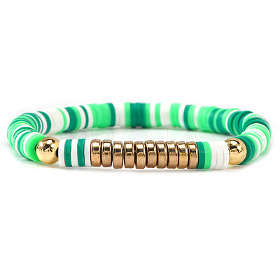 Brass & Polymer Clay Heishi Beads Stretch Bracelets for Women BK9964-15-1