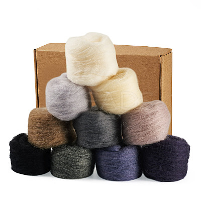 50G 10 Styles Needle Felting Wool Roving DIY-TA0012-77-1