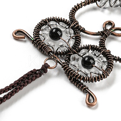 Wire Wrapped Brass Owl & Natural Quartz Crystal Pendant Decoration HJEW-C006-01A-1