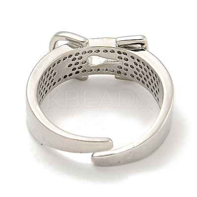 Rack Plating Brass Micro Pave Cubic Zirconia Belt Shape Open Cuff Rings for Women RJEW-F162-10P-1