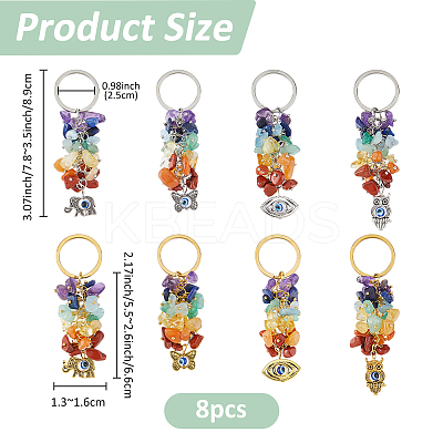 8Pcs Chakra Natural Gemstone Chip Bead Keychain KEYC-FH00054-1