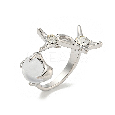 Star Zinc Alloy Rhinestone Open Cuff Ring LS-RJEW-Z048-02P-02-1