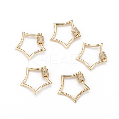 Brass Micro Pave Clear Cubic Zirconia Screw Carabiner Lock Charms ZIRC-T010-07G-1