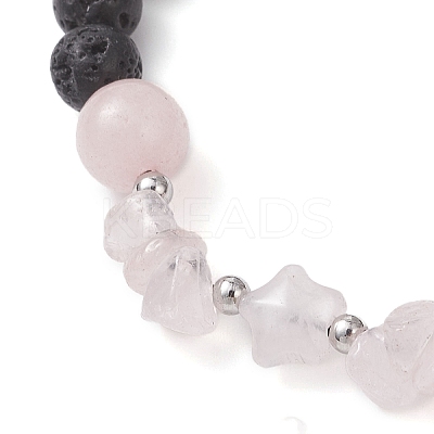Natural Mixed Gemstone & Lava Rock Beads Braided Bead Bracelets for Women BJEW-JB12924-1