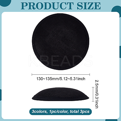 3Pcs 3 ColorsPolyester Round Fascinator Hat Base for Millinery AJEW-FG0002-77-1