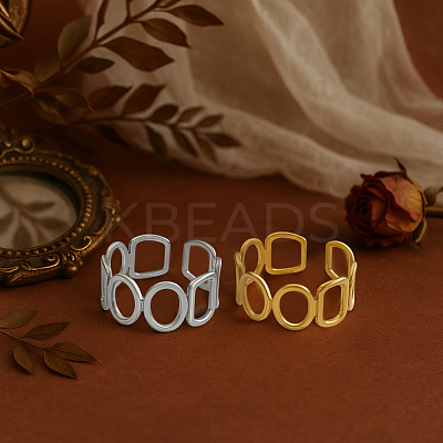 2 Colors 304 Stainless Steel Adjustable Cuff Rings for Women RJEW-HY0001-31B-1