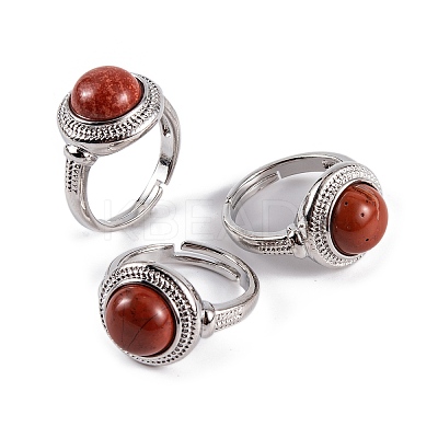 Natural Mixed Stone Round Adjustable Rings RJEW-K271-04P-1
