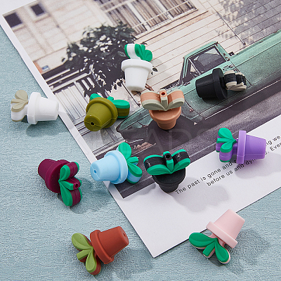 11Pcs 11 Colors Leaf Pot Food Grade Eco-Friendly Silicone Focal Beads SIL-FH0001-09-1