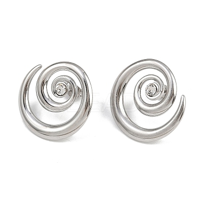 304 Stainless Steel Rhinestone Vortex Spiral Stud Earrings LS-EJEW-K314-01P-1
