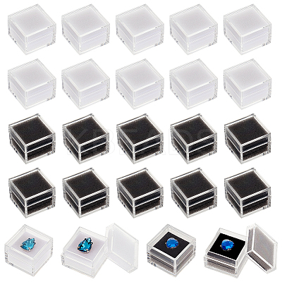 24Pcs 2 Colors Square Transparent Plastic Loose Diamond Box CON-OC0001-53-1