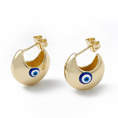 Enamel Crescent Moon with Evil Eye Stud Earrings EJEW-A093-01G-02-1