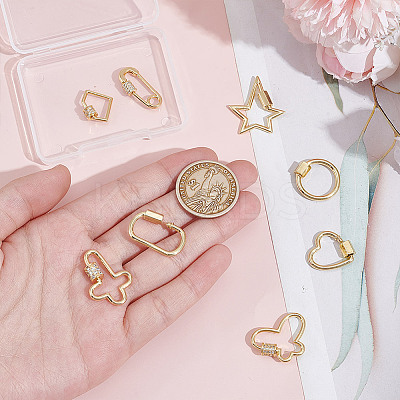 8Pcs 8 Styles Brass Micro Pave Cubic Zirconia Screw Carabiner Lock Charms KK-GA0002-01-1