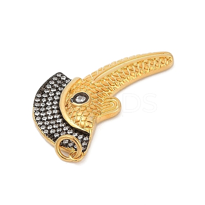 Brass Micro Pave Clear Cubic Zirconia Bird Pendants KK-U058-36G-1