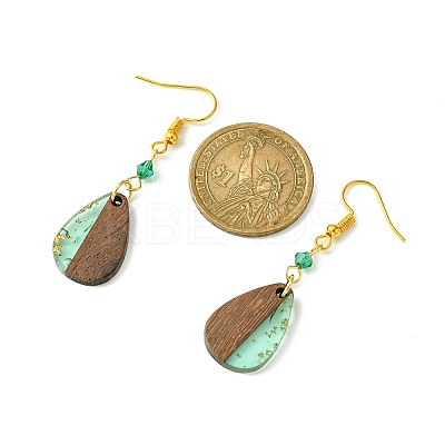 Resin & Walnut Wood Teardrop Dangle Earrings EJEW-JE05445-01-1