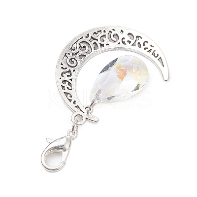 Alloy Moon & Glass Pendant Decorations HJEW-JM02689-02-1