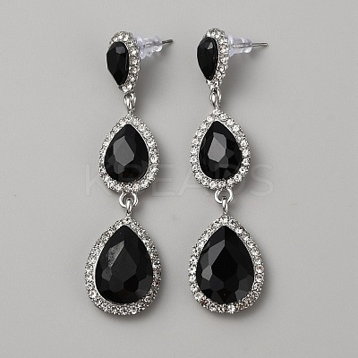 Glass Teardrop Dangle Stud Earrings with Rhinestone EJEW-WH0009-99C-1