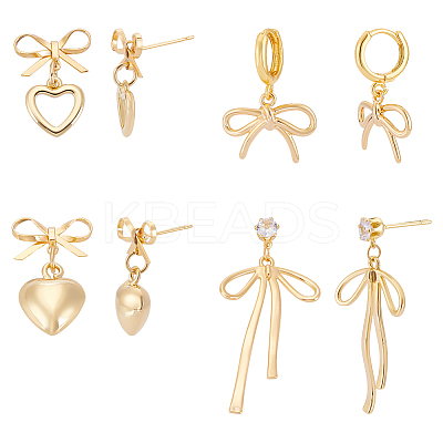 4Pairs Brass Stud Earring & Hoop Earring Sets EJEW-UN00011-1