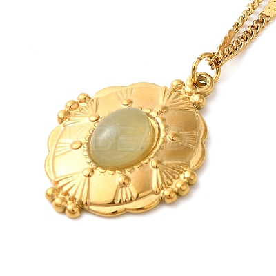304 Stainless Steel Pave Natural Stone Pendant Necklaces for Women NJEW-U009-03G-03-1