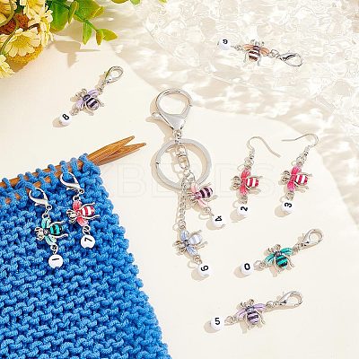 Alloy Enamel & Acrylic Pendant Locking Stitch Markers HJEW-AB00121-1