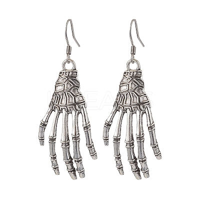 Halloween Themed Skull Hand Dangle Earrings EJEW-JE06070-1