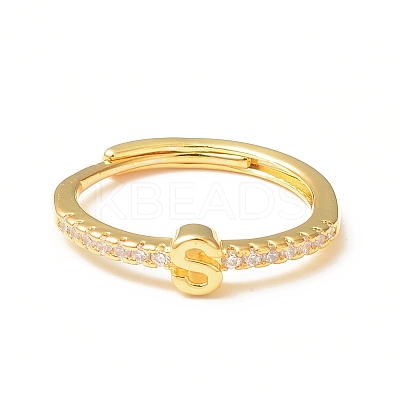 Clear Cubic Zirconia Initial Letter Adjustable Ring RJEW-C052-01G-S-1