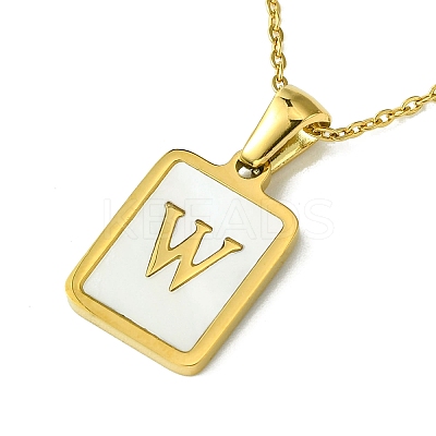 Ion Plating(IP) Rectangle with Initial Letter 304 Stainless Steel Pendant Necklace NJEW-R265-04G-W-1