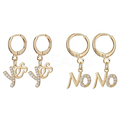 2 Pairs 2 Style Clear Cubic Zirconia Word Yes & No Dangle Leverback Earrings Sets EJEW-JE05272-1