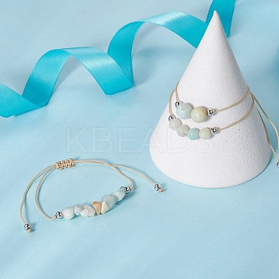 3Pcs 3 Style Natural Amazonite Braided Bead Bracelets Set BJEW-JB09334-05-1