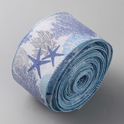 Starfish & Coral Pattern Polyester Ribbon OCOR-WH0078-394-1