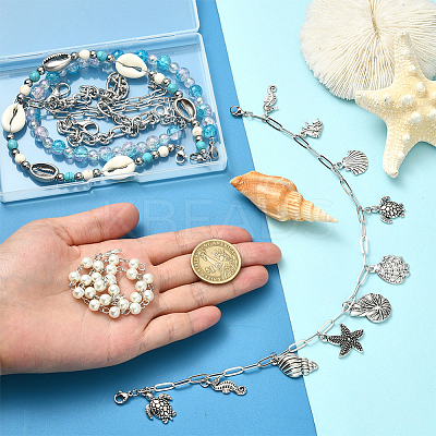 6Pcs 6 Styles Ocean Theme Synthetic Turquoise & Magnesite Beads and Alloy Baseball Cap Chain HJEW-SC0002-34-1