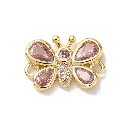 Brass Pave Cubic Zirconia Butterfly Links Connector Charms KK-L268-028G-1