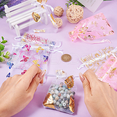 50Pcs 5 Styles Hot Stamping Organza Gift Bags OP-TA0001-03-1