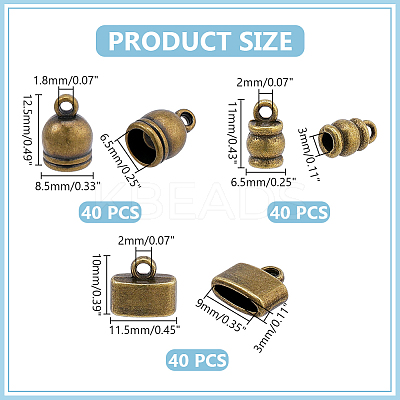 120Pcs 3 Styles CCB Plastic with Alloy Cord Ends FIND-WR0013-11-1