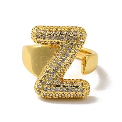 Letter Brass Micro Pave Clear Cubic Zirconia Open Cuff Ring for Women RJEW-N046-03Z-G-1
