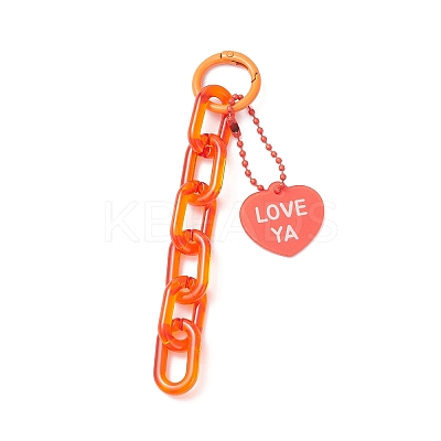 5Pcs 5 Colors Acrylic Heart & Cable Chain Pendant Decoration HJEW-JM03873-1