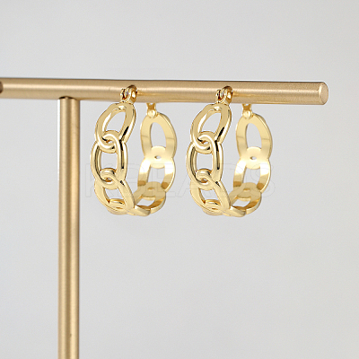 Simple 201 Stainless Steel Cuban Link Hoop Earrings WG5268-1