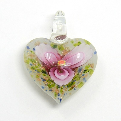 Heart Handmade Lampwork Pendants X-LAMP-L028-07-1