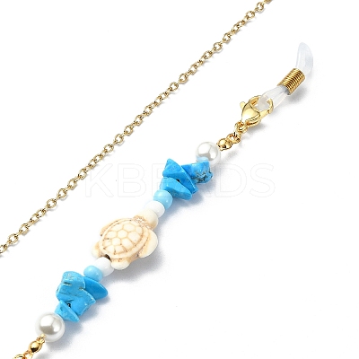 Synthetic Turquoise Tortoise & Glass Seed Beaded Eyeglasses Chains AJEW-EH00394-02-1