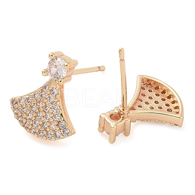 Rack Plating Fan Brass Clear Cubic Zirconia Stud Earrings EJEW-M090-23G-1