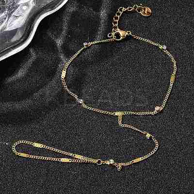 304 Stainless Steel Rhinestone Link Ring Bracelets for Women BJEW-Z140-05G-1