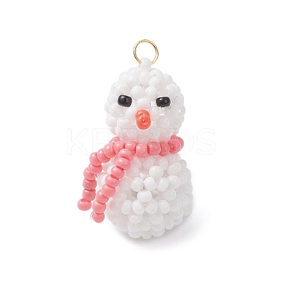 Glass Seed Beaded Snowman Pendants PALLOY-MZ01007-02-1