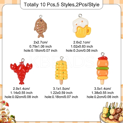 10Pcs 5 Styles Opaque Resin Imitation Food Pendants RESI-YW0003-24-1