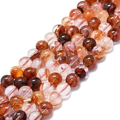 Natural Red Hematoid Quartz/Ferruginous Quartz Beads Strands G-K245-A01-04-1