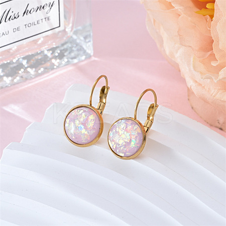 Flat Round 201 Stainless Steel Natural Shell Leverback Earrings FS-WG6391F-02-1