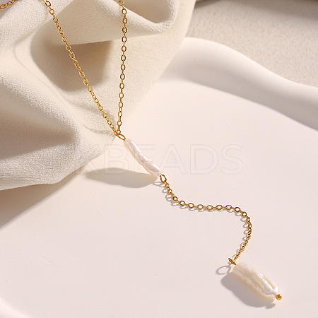 Natural Keshi Pearl Stick Pendant Stainless Steel Long Y Necklaces for Women SV1483-1