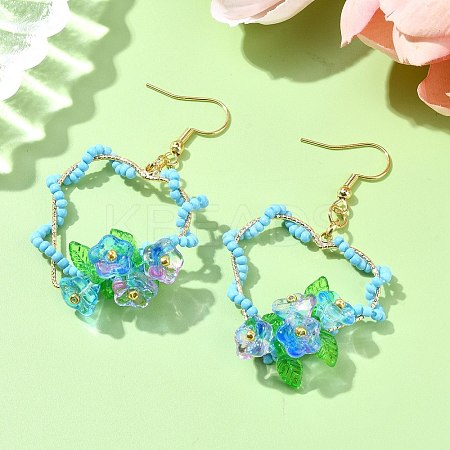 304 Stainless Steel Flower Glass Seed Beaded Dangle Earrings EJEW-MZ00335-01-1