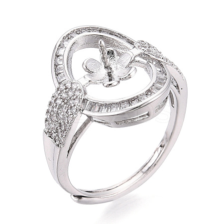 Oval Brass Micro Pave Clear Cubic Zirconia Adjustable Ring Settings KK-T076-69P-1